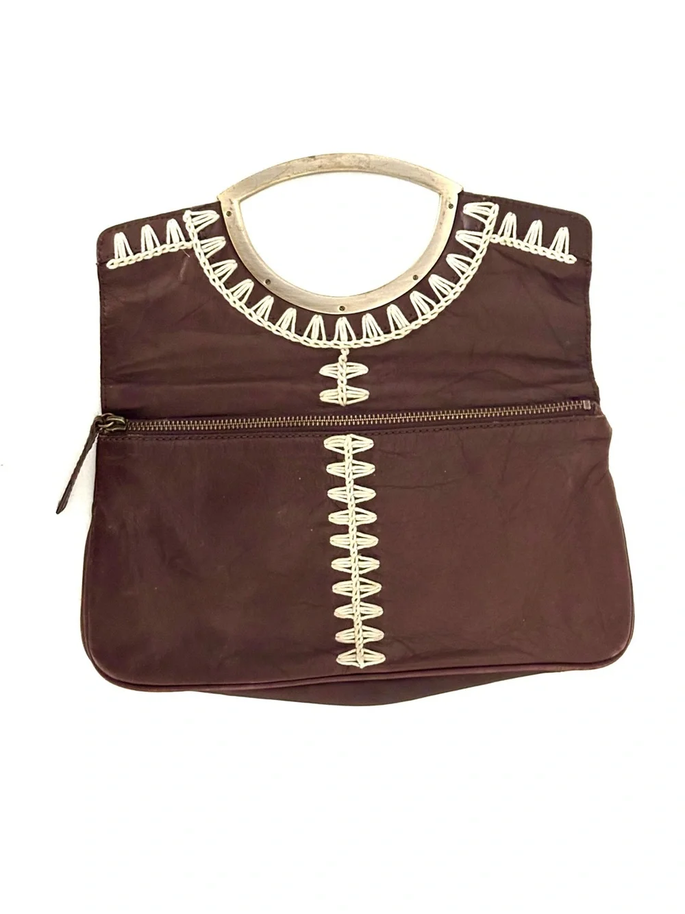 Rafe New York Leather Clutch with Brushed Steel Handle & Whipstitching